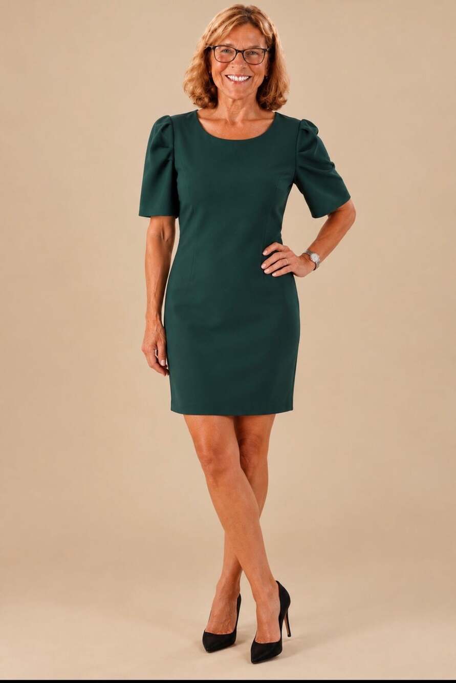 She + Sky Emerald Green Puff Sleeve Sheath Dress